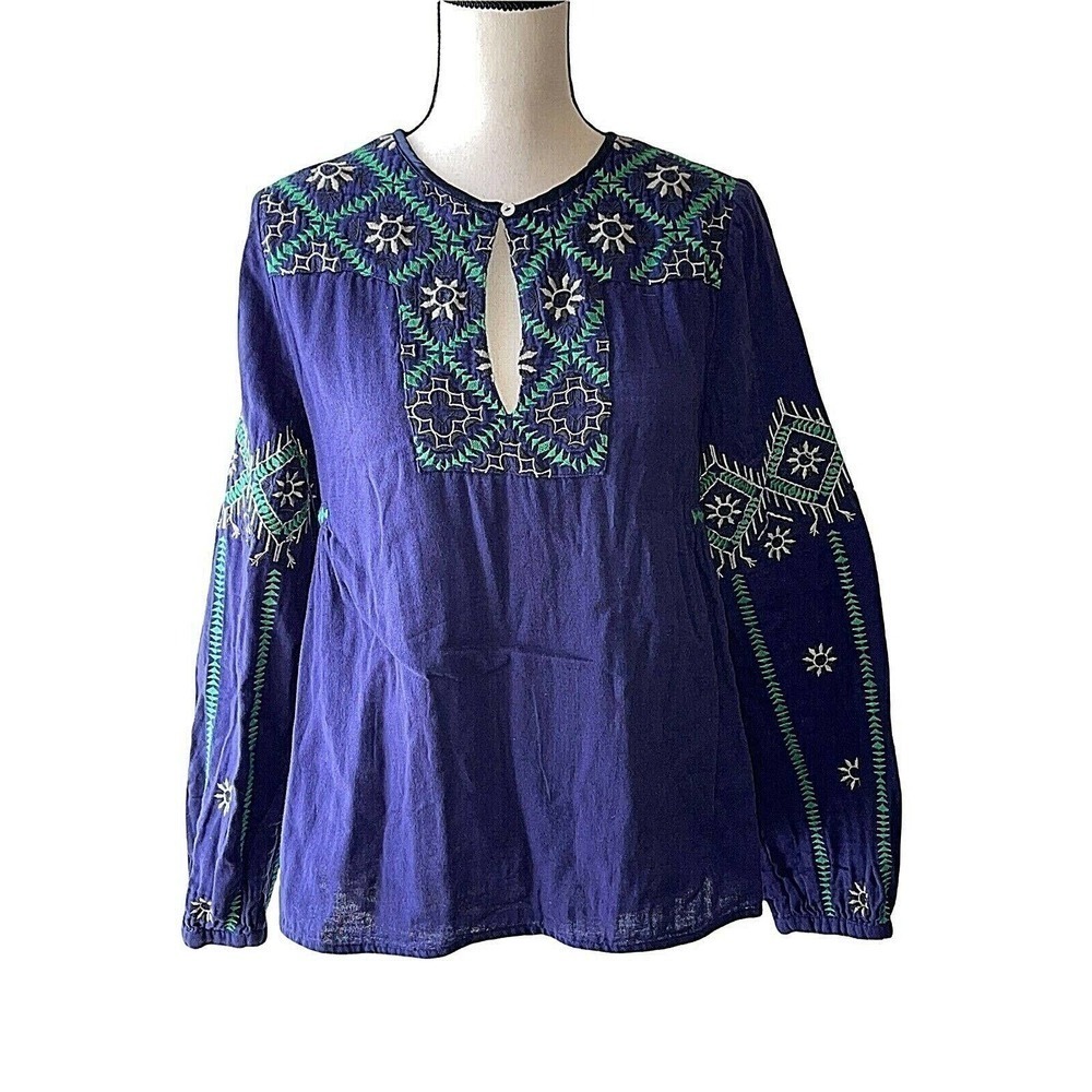 Christophe Sauvat Size M Purple Polska Soft Cotton Embroidered Blouse Top